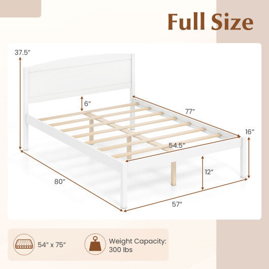 Full Size Wooden Platform Bed Frame with Curved Headboard-Walnut W2B