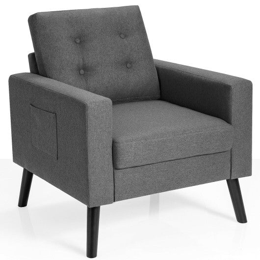 Mid-Century Upholstered Armchair Club Chair with Rubber Wood Legs-Gray - Color: Gray W2B
