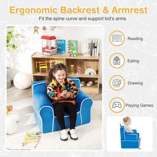 Upholstered Kids Sofa with Velvet Fabric and High-Quality Sponge-Gray