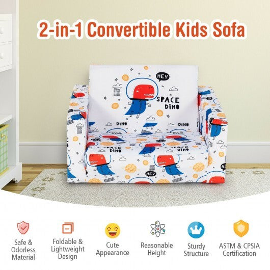 2-in-1 Convertible Kids Sofa with Velvet Fabric-White - Color: White W2B