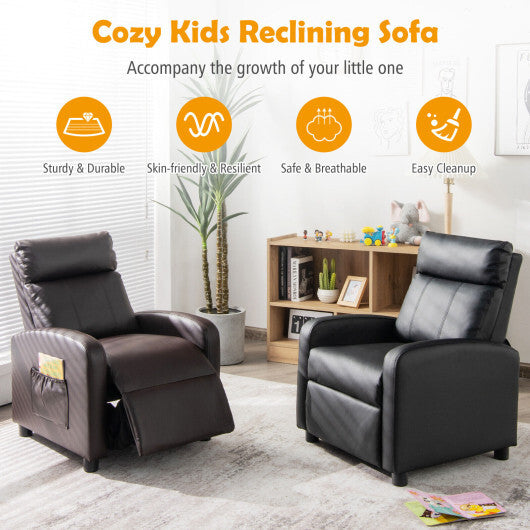 Ergonomic PU Leather Kids Recliner Lounge Sofa for 3-12 Age Group-Brown