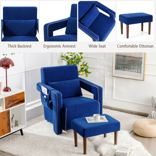 Modern Berber Fleece Single Sofa Chair with Ottoman and Waist Pillow-Blue W2B