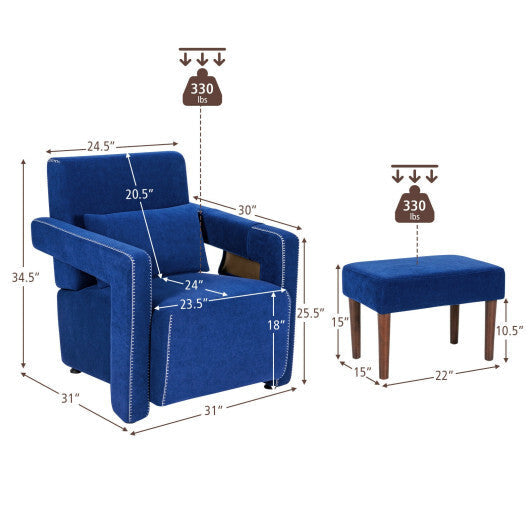 Modern Berber Fleece Single Sofa Chair with Ottoman and Waist Pillow-Blue W2B