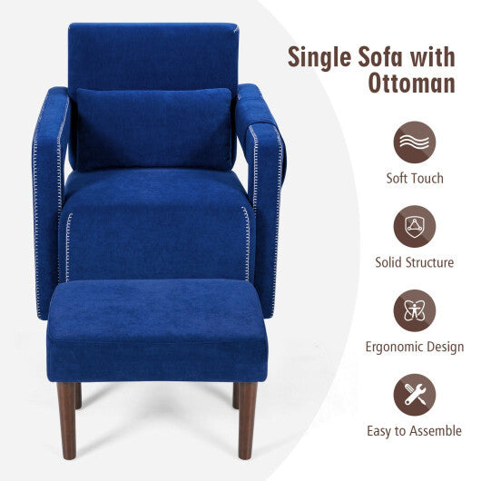 Modern Berber Fleece Single Sofa Chair with Ottoman and Waist Pillow-Blue W2B