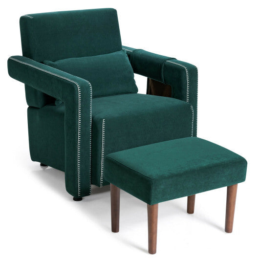 Modern Berber Fleece Single Sofa Chair with Ottoman and Waist Pillow-Blue W2B