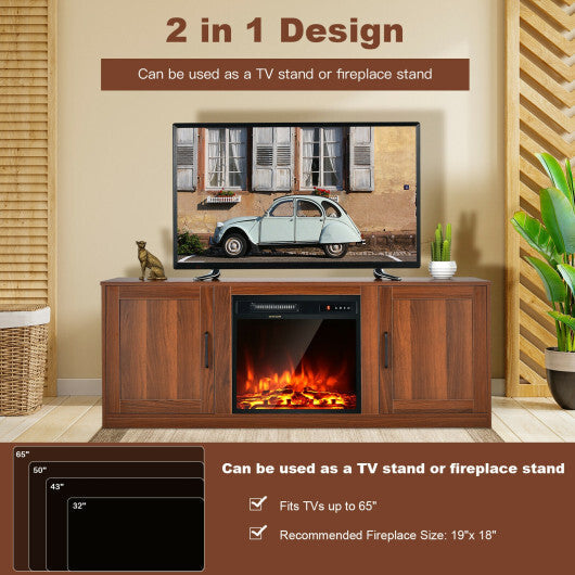 58 Inch TV Stand with 1500W Faux Fireplace for TVs up to 65 Inch-Natural W2B