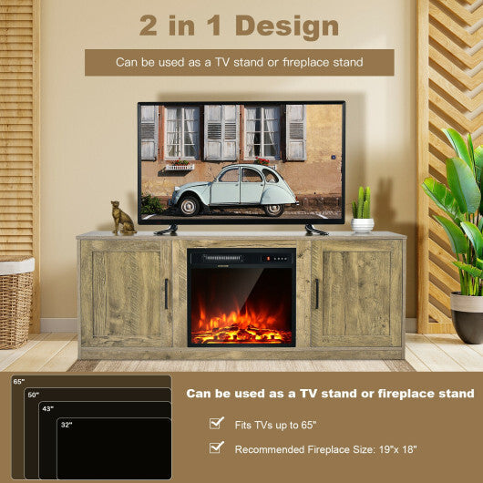 58 Inch TV Stand with 1500W Faux Fireplace for TVs up to 65 Inch-Natural W2B
