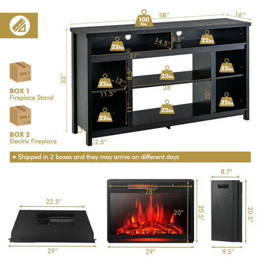58 Inch TV Stand Entertainment Console Center with Adjustable Open Shelves-Black W2B