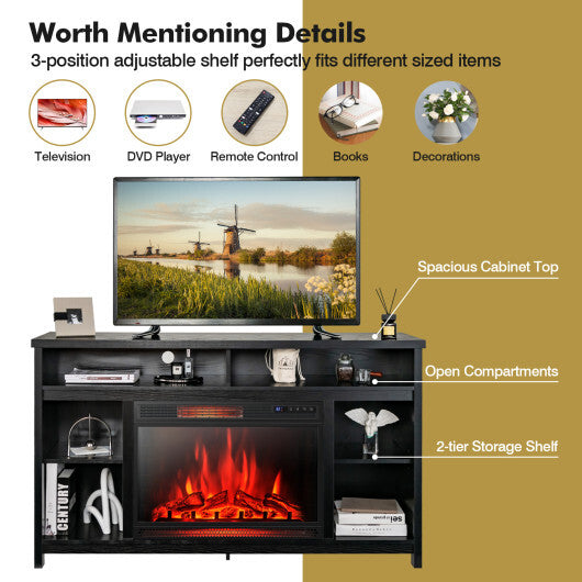 58 Inch TV Stand Entertainment Console Center with Adjustable Open Shelves-Black W2B