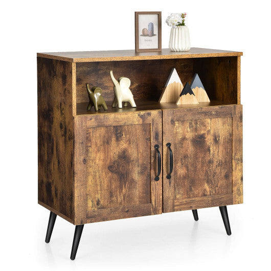 Mid-century Wooden Storage Cabinet Wine Glass Holders-Rustic Brown - Color: Rustic Brown W2B