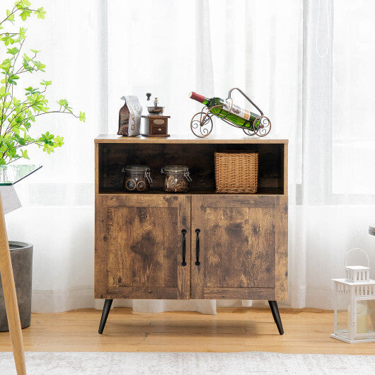 Mid-century Wooden Storage Cabinet Wine Glass Holders-Rustic Brown - Color: Rustic Brown W2B