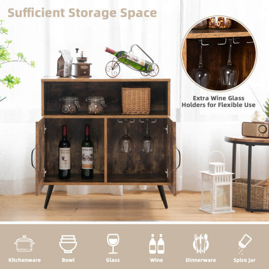 Mid-century Wooden Storage Cabinet Wine Glass Holders-Rustic Brown - Color: Rustic Brown W2B