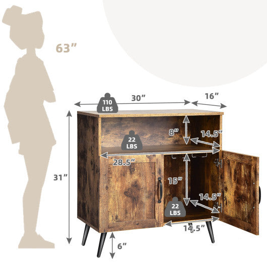Mid-century Wooden Storage Cabinet Wine Glass Holders-Rustic Brown - Color: Rustic Brown W2B