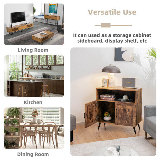 Mid-century Wooden Storage Cabinet Wine Glass Holders-Rustic Brown - Color: Rustic Brown W2B