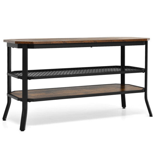 3-tier Console Table TV Stand with Mesh Storage Shelf-Rustic Brown - Color: Rustic Brown W2B