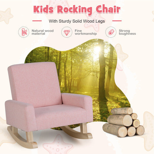 Kids Rocking Chair with Solid Wood Legs-Pink W2B