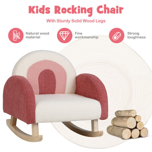 Kids Rocking Chair Children Velvet Upholstered Sofa with Solid Wood Legs-Red W2B