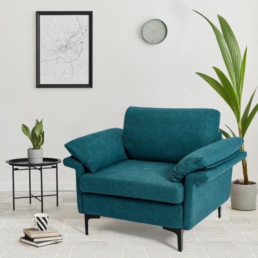 Modern Fabric Accent Armchair with Original Distributed Spring and Armrest Cushions-Peacock Blue