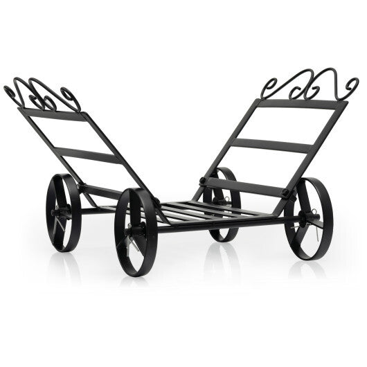 Firewood Rack Decorative Rustproof Steel Fireplace Log Holder with Wheels - Color: Black W2B