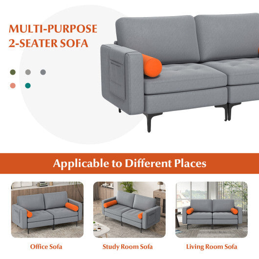 Modular 1/2/3/4-Seat L-Shaped Sectional Sofa Couch with Socket USB Port-2-Seat