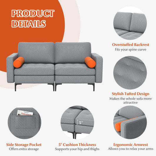 Modular 1/2/3/4-Seat L-Shaped Sectional Sofa Couch with Socket USB Port-2-Seat
