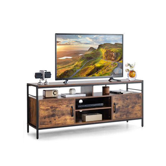 58 Inch Industrial TV Stand with Cabinets and Adjustable Shelf for TVs up to 65 Inch-Rustic Brwon W2B