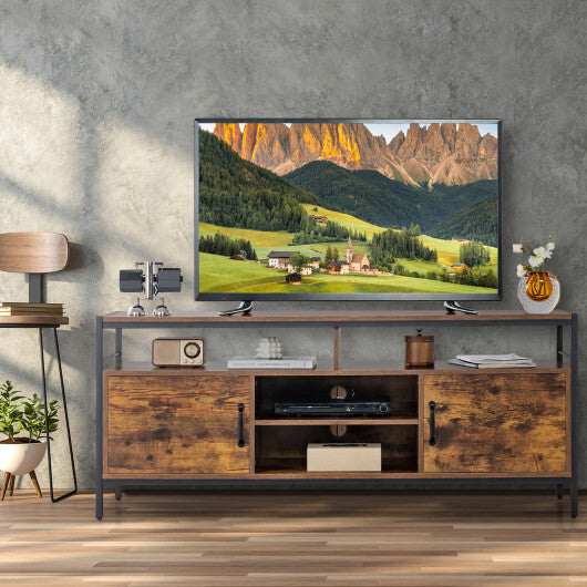 58 Inch Industrial TV Stand with Cabinets and Adjustable Shelf for TVs up to 65 Inch-Rustic Brwon W2B
