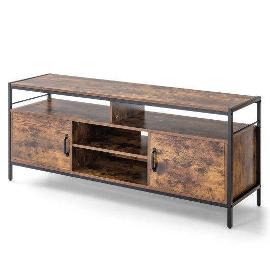 58 Inch Industrial TV Stand with Cabinets and Adjustable Shelf for TVs up to 65 Inch-Rustic Brwon W2B