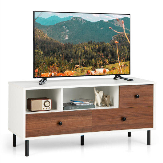 Mid-Century TV Stand for 50-inch TVs with 2 Cubbies and 3 Drawers W2B
