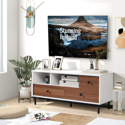Mid-Century TV Stand for 50-inch TVs with 2 Cubbies and 3 Drawers W2B