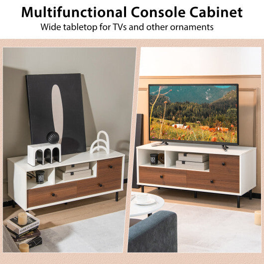 Mid-Century TV Stand for 50-inch TVs with 2 Cubbies and 3 Drawers W2B