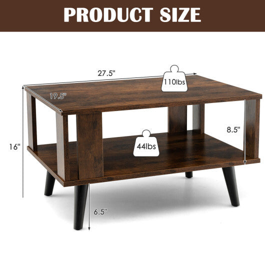 Compact Retro Mid-Century Coffee Table with Storage Open Shelf-Rustic Brown W2B