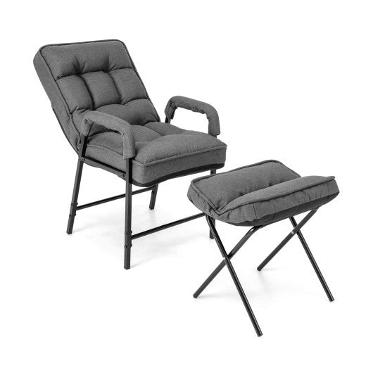 Linen Fabric Modern Accent Chair with Ottoman and Adjustable Backrest-Beige W2B