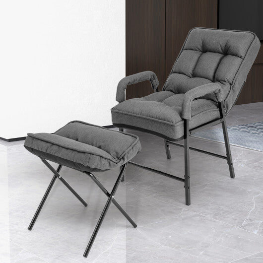 Linen Fabric Modern Accent Chair with Ottoman and Adjustable Backrest-Beige W2B