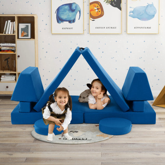 10-Piece Kids Play Couch Sofa with Portable Handle-Gray W2B