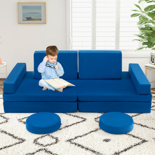 10-Piece Kids Play Couch Sofa with Portable Handle-Gray W2B