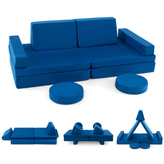 10-Piece Kids Play Couch Sofa with Portable Handle-Gray W2B