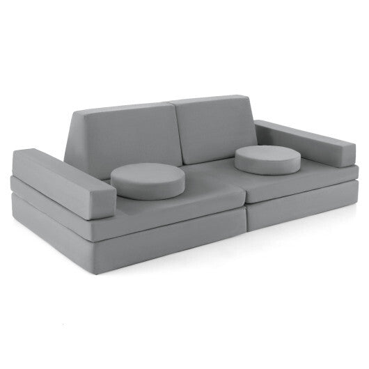 10-Piece Kids Play Couch Sofa with Portable Handle-Gray W2B