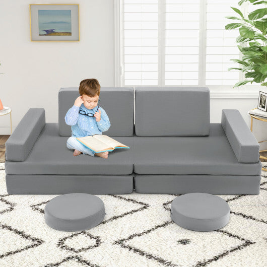 10-Piece Kids Play Couch Sofa with Portable Handle-Gray W2B