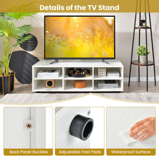TV Stand for TV up to 55 Inch with 6 Storage Compartments-White W2B