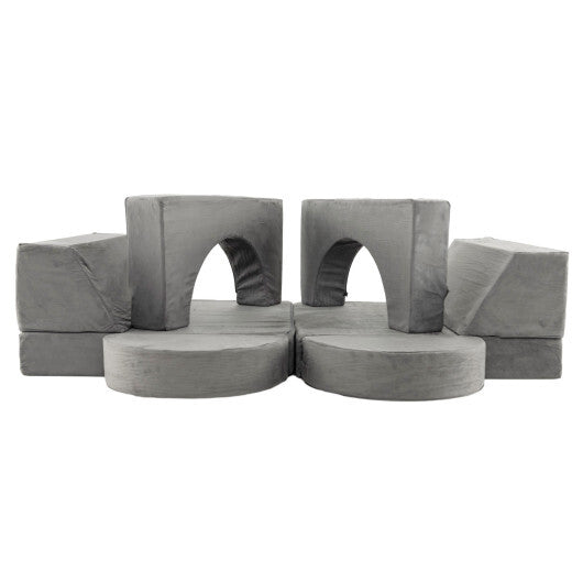 8 Pieces Kids Modular Play Sofa with Detachable Cover for Playroom and Bedroom-Gray