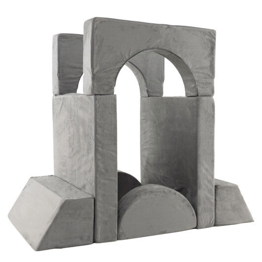 8 Pieces Kids Modular Play Sofa with Detachable Cover for Playroom and Bedroom-Gray