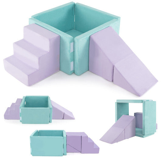 3-in-1 Suede Fabric Soft Play Set Foam Climbing Blocks for Toddlers-Purple W2B