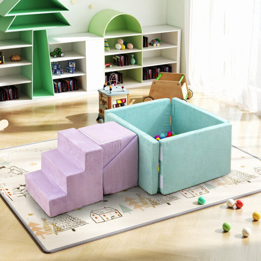3-in-1 Suede Fabric Soft Play Set Foam Climbing Blocks for Toddlers-Purple W2B