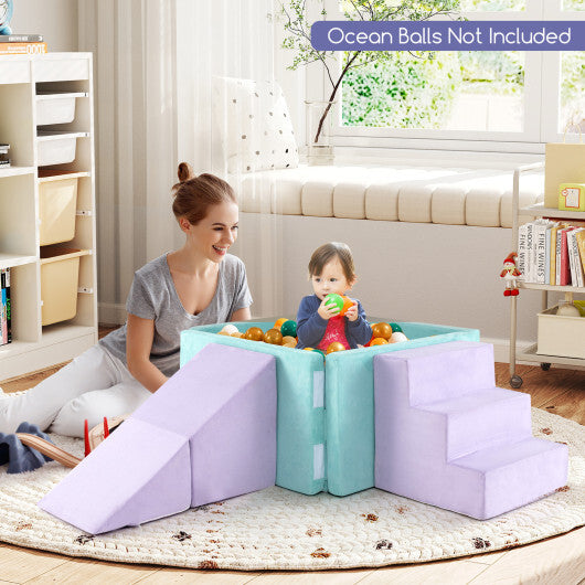 3-in-1 Suede Fabric Soft Play Set Foam Climbing Blocks for Toddlers-Purple W2B