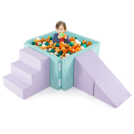 3-in-1 Suede Fabric Soft Play Set Foam Climbing Blocks for Toddlers-Purple W2B