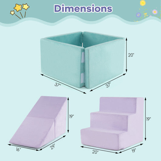 3-in-1 Suede Fabric Soft Play Set Foam Climbing Blocks for Toddlers-Purple W2B