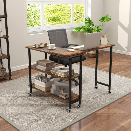 Patented 360? Rotating Sofa Side Table with 2-Tier Storage Shelves-Rustic Brown W2B
