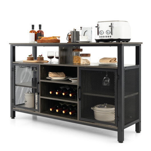55-Inch Buffet Sideboard with 8-Bottle Wine Racks and Wine Glass Holders-Rustic Brown W2B
