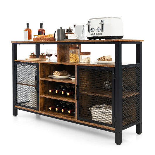 55-Inch Buffet Sideboard with 8-Bottle Wine Racks and Wine Glass Holders-Rustic Brown W2B